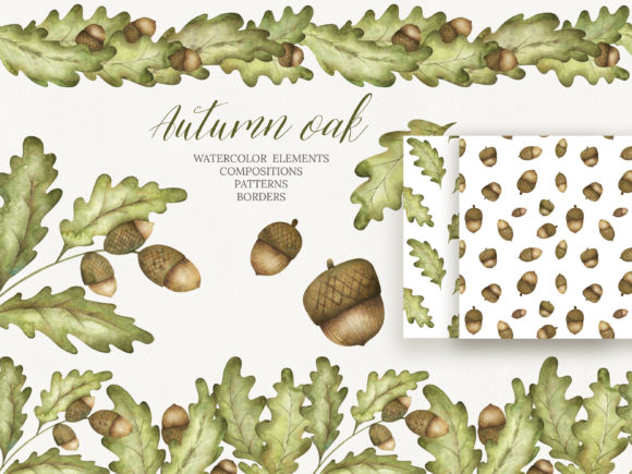 Download Watercolor Acorns and Oak Clipart - Watercolor Collection