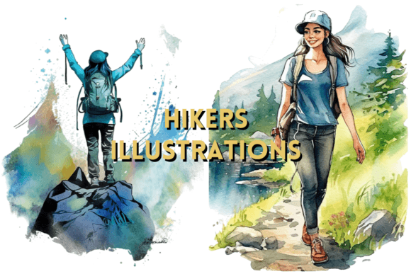 Download Hiking: Watercolor Hikers Clipart PNG - Watercolor Collection