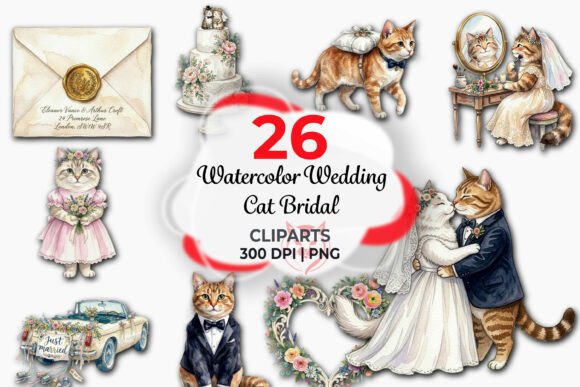 Download Watercolor Wedding Cat Bridal Clipart - Watercolor Collection