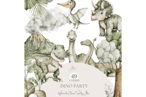 Download 49 Watercolor Dino Party Clipart PNGs - Dino Collection